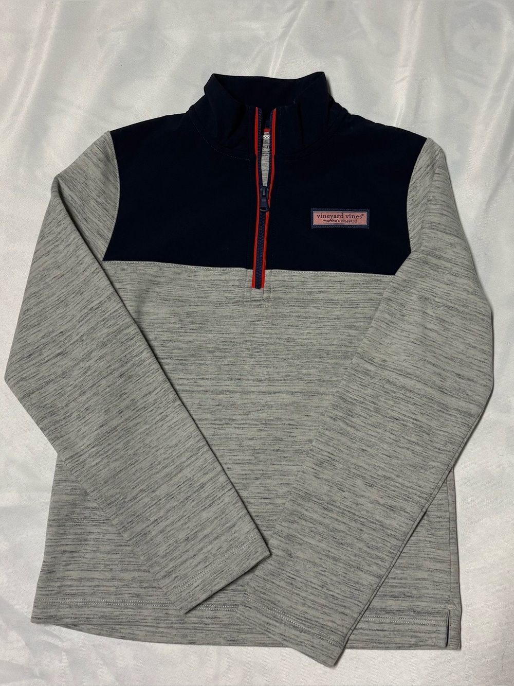 Boys Vineyard Vines Navy and Heather Gray Quarter-Zip Pullover